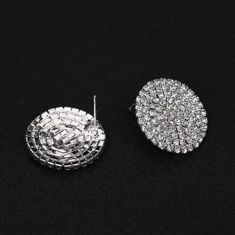 TREAZY Classic Design Women Jewelry Full Rhinestone Round Stud Earrings Fashion Silver Color Crystal Statement Wedding Earrings
