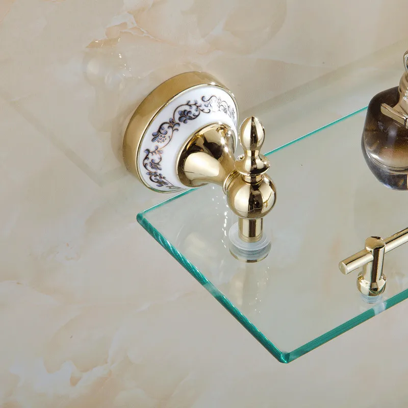 Imagem -05 - Prateleiras Materiais do Banho do Metal do Revestimento Dourado Único Vidro Moderado na Parede Suporte do Armazenamento do Banheiro St6713