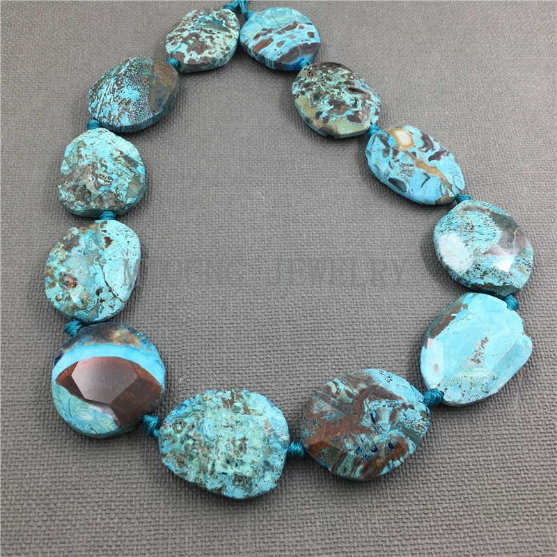 Oval FacetedBlue Ocean Jaspers Slab Slice Beads, Nature Stone Sediment Jaspers Pendant Beads For DIY Jewelry MY1117