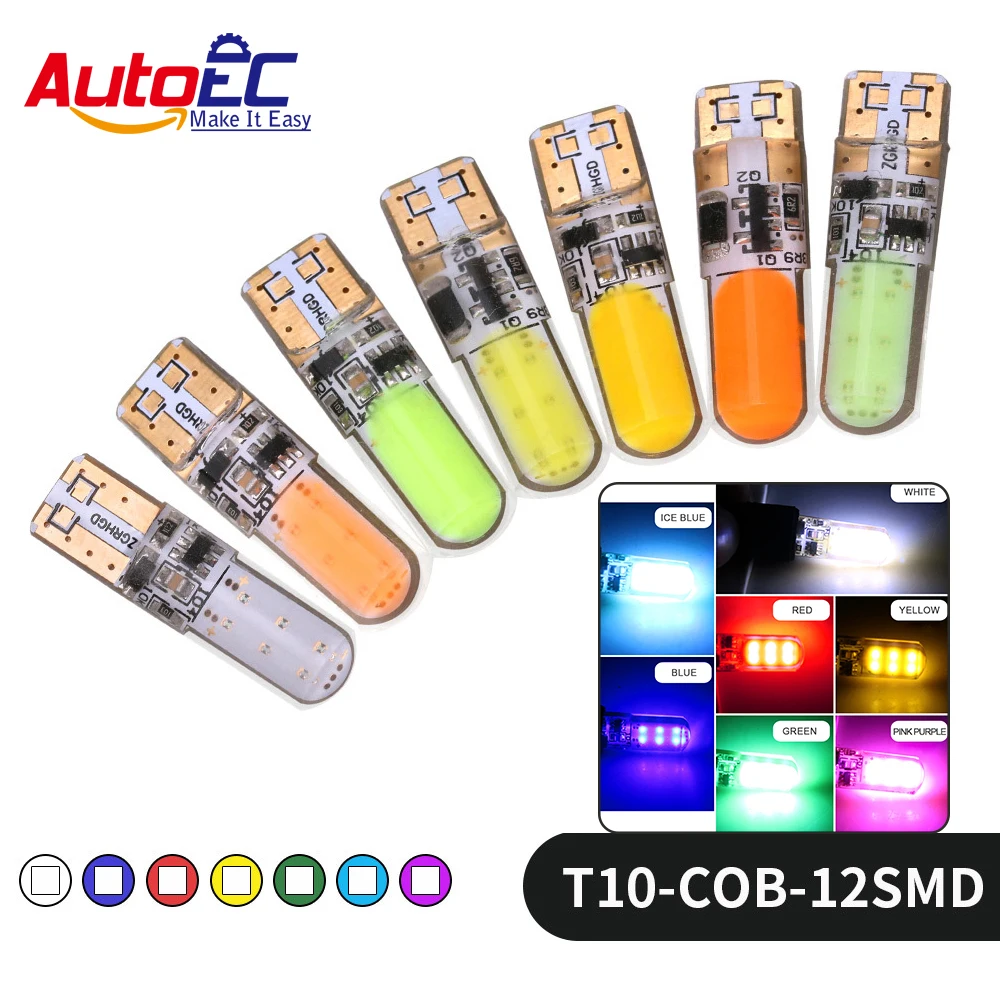 AutoEC 2x T10 COB Silica gel Strobe Flashing light 168 194 W5W 12 Led Lasting Shine+Auto Strobe Flash lamp DC12V #LB243