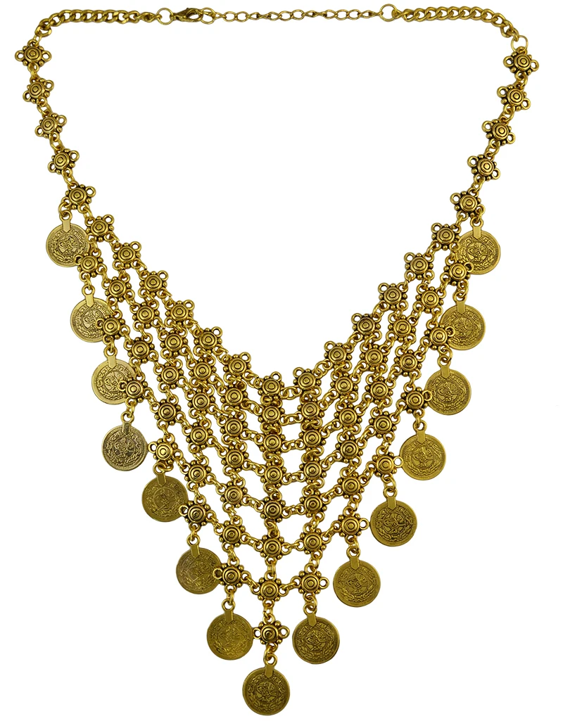 Gypsy Bohemian Ethnic Gold Color Turkish Gypsy Bib Coin Necklace Boho Beach Choker Necklace for Women Indian Jewelry