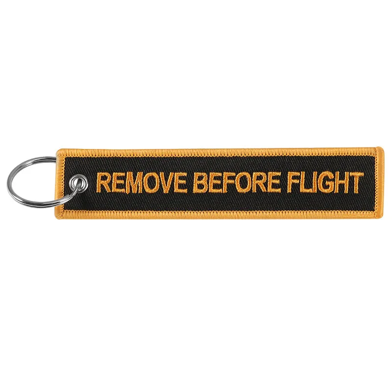 Keychain for Cars and Motorcycles Embroidery REMOVE BEFORE FLIGHT Black Gold Key Chain Key Safety Tag Fashion Jewelry Keychains