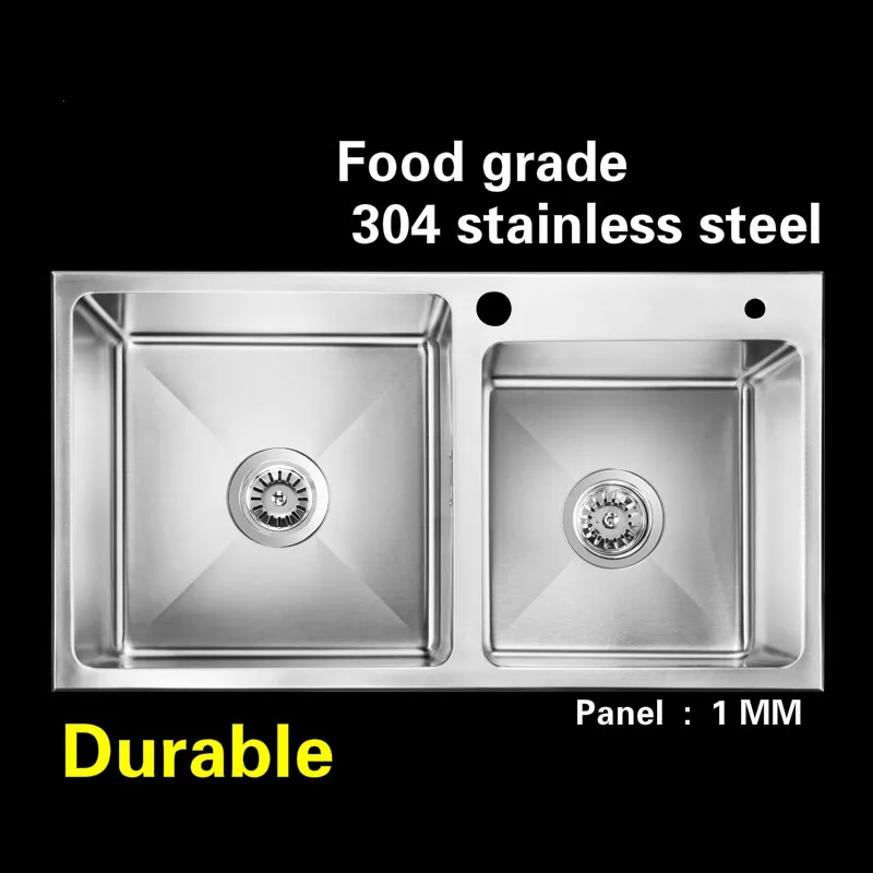 Free shipping Household big kitchen manual sink double groove do the dishes durable 304 stainless steel hot sell 81x44 CM