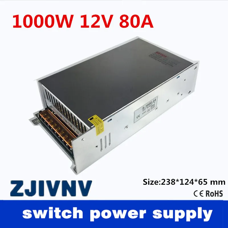 

Small Volume Single Output 1000W 12V 80A Switching Power Supply Transformer AC110V or 220V TO DC SMPS for LED Light CNC Stepper