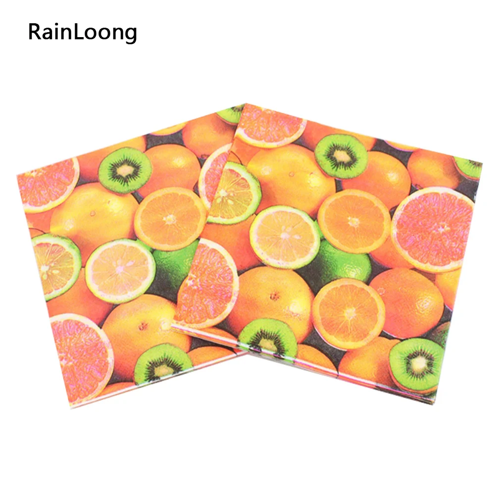 [RainLoong]  Fruit Orange Paper Napkin Festive & Party Tissue Printed Colorful Decoration Paper 33cm*33cm 1 pack (20pcs/pack)