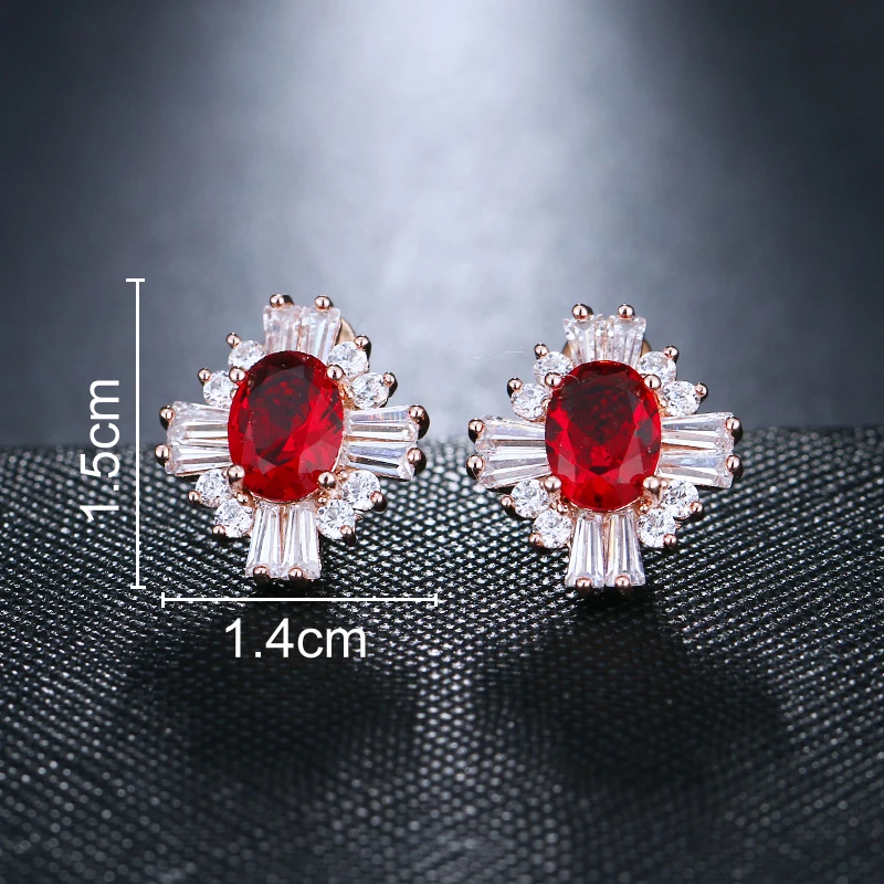 EMMAYA Luxury Gold Color Big Red Cubic Zirconia Stone Fashion Bridal Wedding Stud Earrings Jewelry Accessories