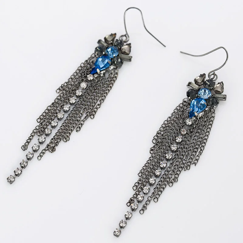 YFJEWE Luxury Fashion Jewelry blue and black Color Long Tassel Drop Earrings For Women With Colorful Created #E169