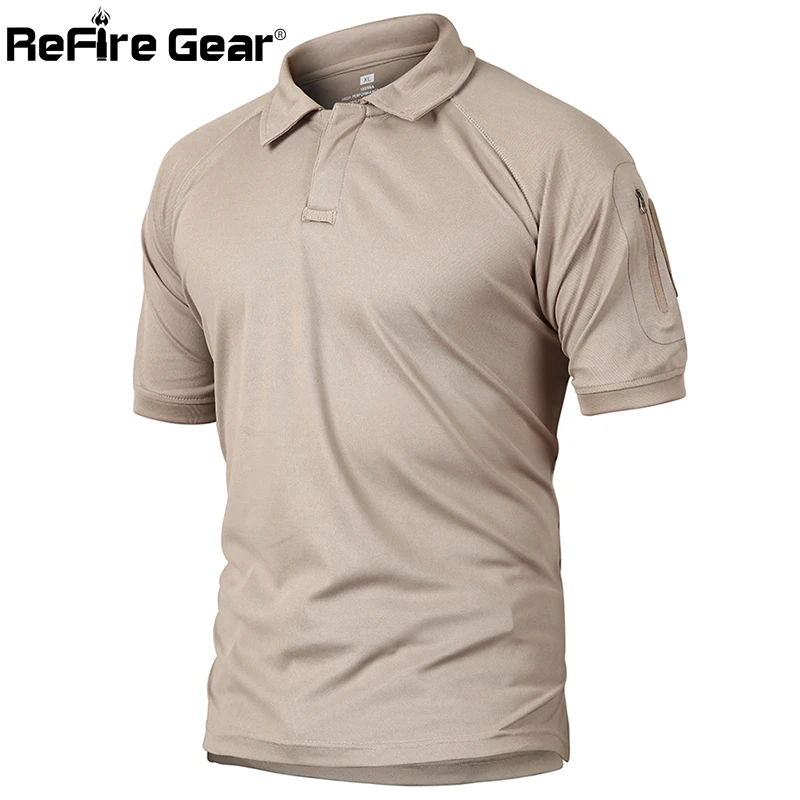 ReFire Gear Men Military Polo Shirt Breathable Army Combat Tactical Polo Male Navy Blue Quick Dry Short Sleeve Polo Shirts S-5XL