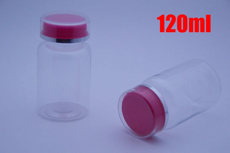 

100pcs 120ml Transparent PET Medicine Bottles,Capsules/Pills/Powder/Vitamin Plastic Bottles--Double Pink Color PS Caps