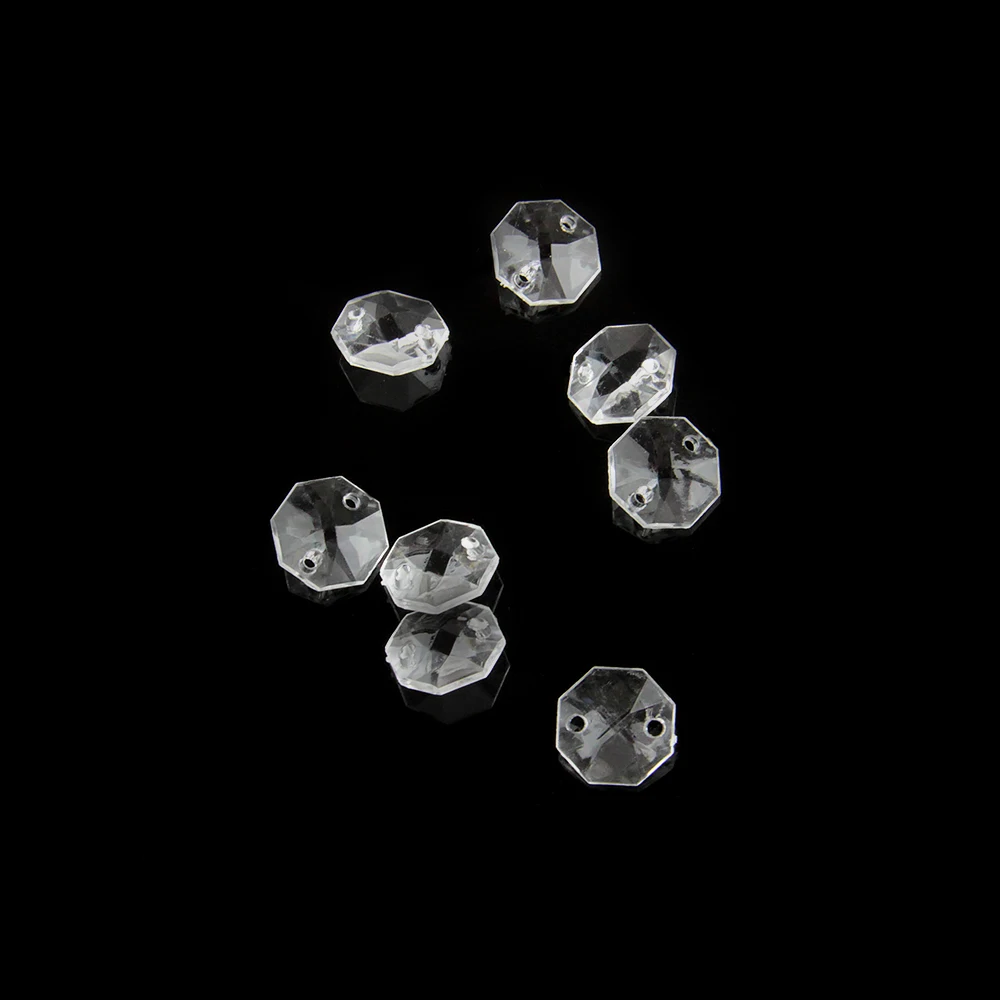 14mm 8000pcs/lot Crystal Acrylic Octagon Beads In 2 Holes For DIY Loose Beads Decoration Supples Hot Sale  Free Shipping