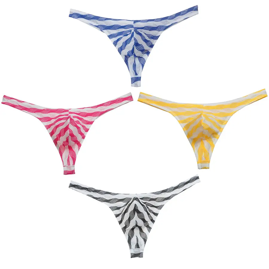 

4PCS/Lot Sexy Bikini Thongs Men's Underwear Fashion Ripples Pattern Pouch Underpants Male Shorts