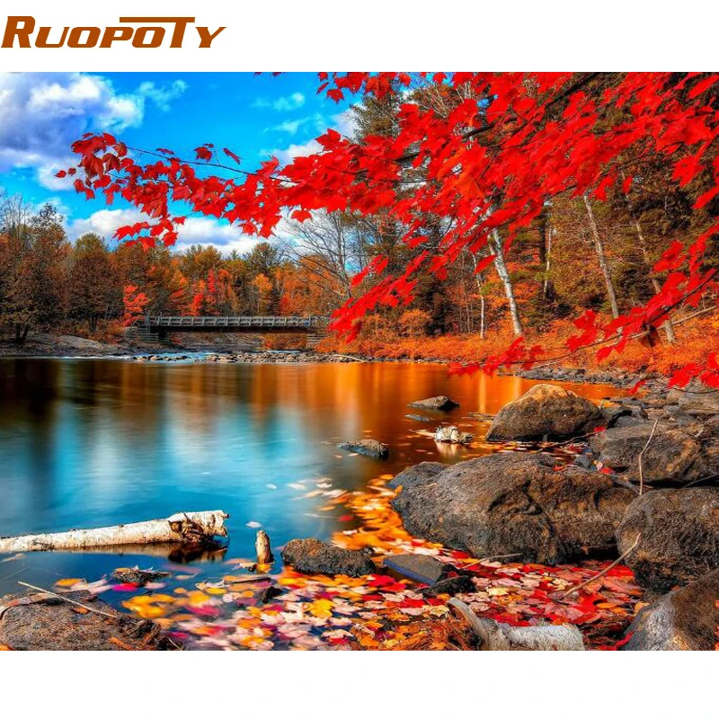 

RUOPOTY Red Forest DIY Painting By Numbers Modern Home Wall Art Acrylic Paint On Canvas Hand Painted Oil Painting For Home Decor