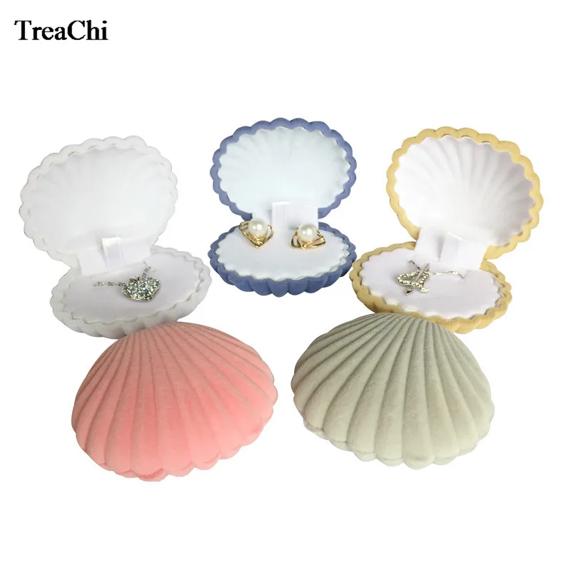 10Pcs Leuke Shell Shape Fluwelen Engagement Wedding Party Gift Case 5 Kleuren Oorbel Ketting Hanger Sieraden Display Opbergdoos