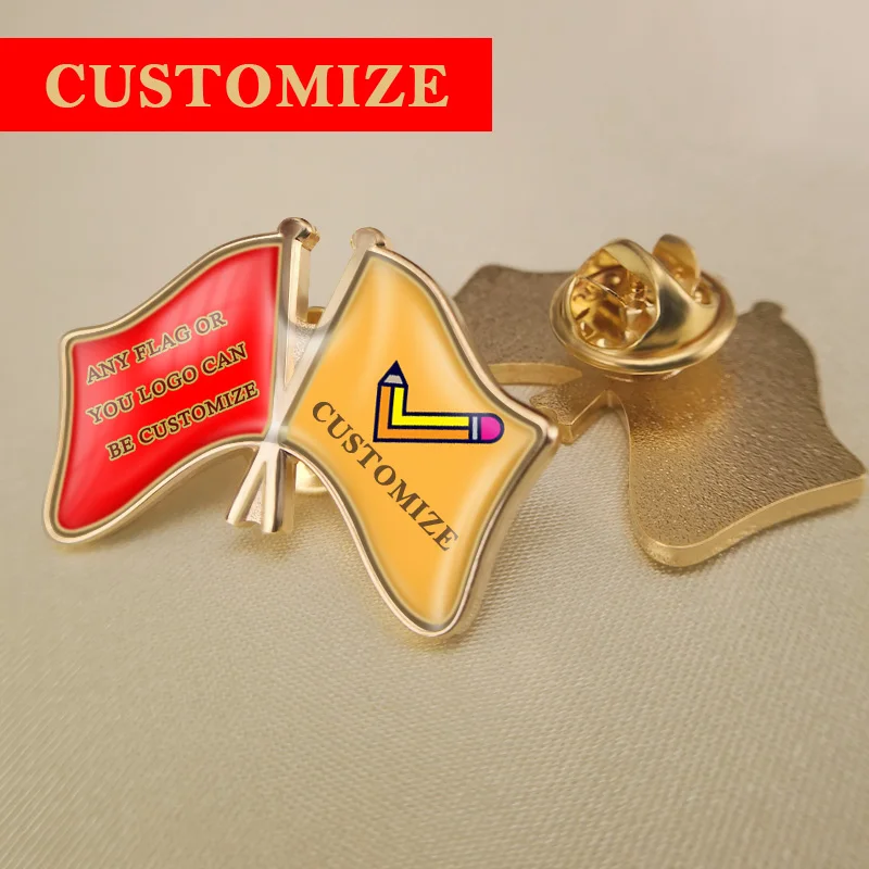 World Any Two Countries And Areas Crossed Double Friendship Flags Lapel Pins