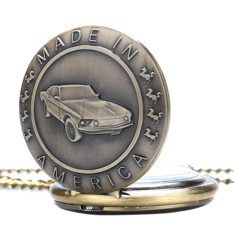 Retro Bronze Mustang Pattern Car Quartz Pocket Watch Necklace Chain Men Women Pendant FOB Watches Pendant Chain Vintage Gifts