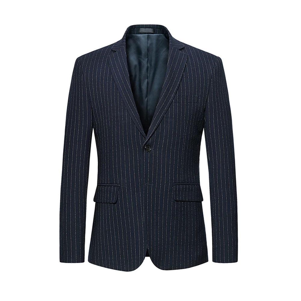 

Men Blazer 2019 Slim Fit Striped Suit Jacket Clothing Navy Blue Gray Business Casual Blazers Big Size Formal Coat