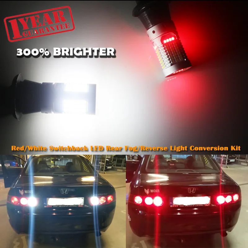 iJDM Car 1156 LED White/Red Dual-Color Canbus P21W BA15S 7506 led Bulbs for Car Backup Reverse Lights & Rear Fog Lamp Conversion