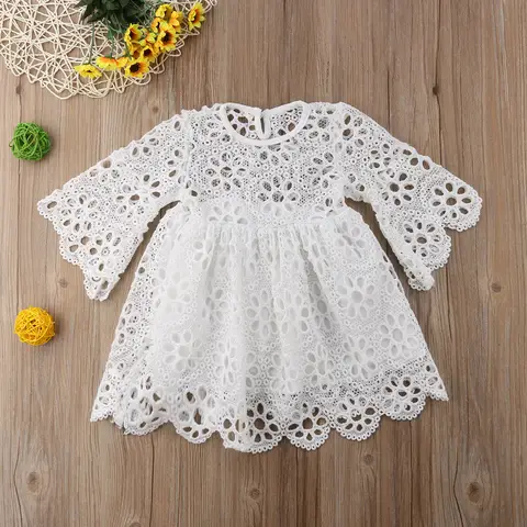 Family Matching Ouftis Mother & Daughter Long Sleeve Hallow Out White Dress Party Wedding Holiday Prom Dresses