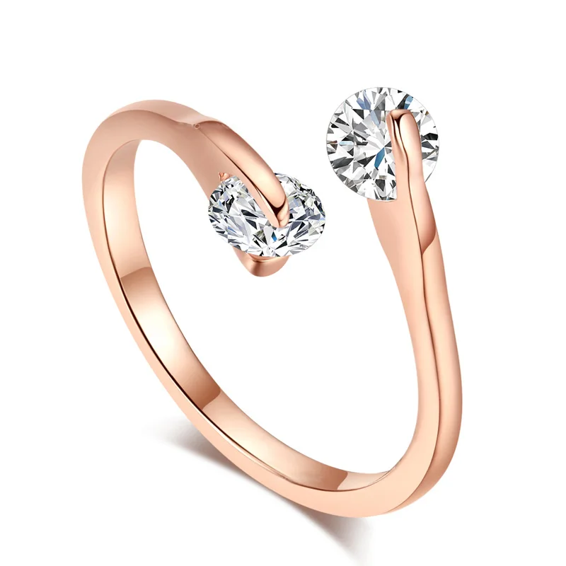 Double Fair Shiny Zircon Stone Women\'s Ring Adjustable Female Rose Gold Color Fashion Crystal Jewelry Ring For Women DFR007