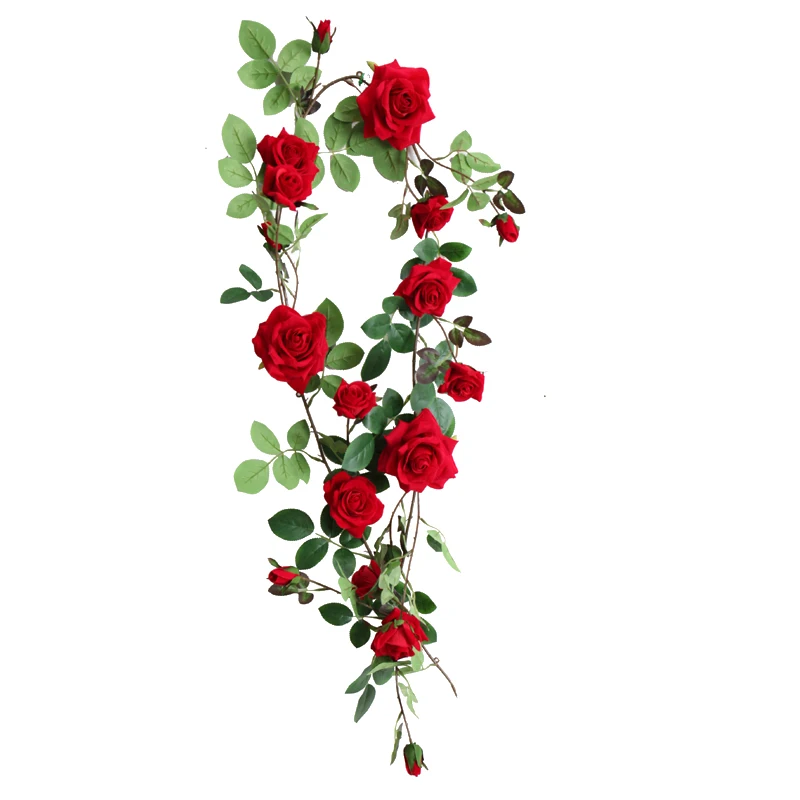 177cm Artificial Flowers Garland Silk Roses Vine Hanging Ivy String Plastic Flower Wall Home Wedding Party Christmas Decorations