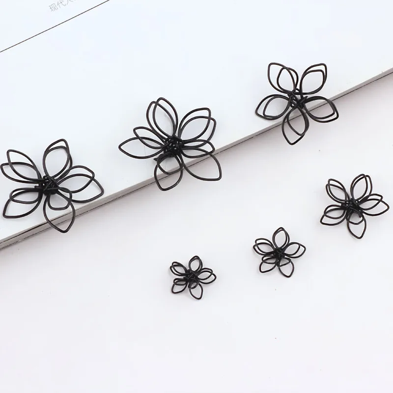 50pcs/lot Black color wire flower Charms handmade flower Pendants For DIY Earring Jewelry Making Finding Earrings Accessories