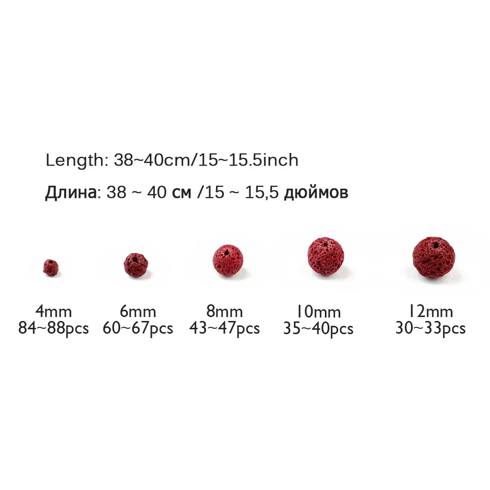 WLYeeS 1strand/lot Red Rock Lava Beads Natural Stone 4 6 8 10 12mm Round Loose Spacer Beads for DIY Jewelry Bracelet Making 15