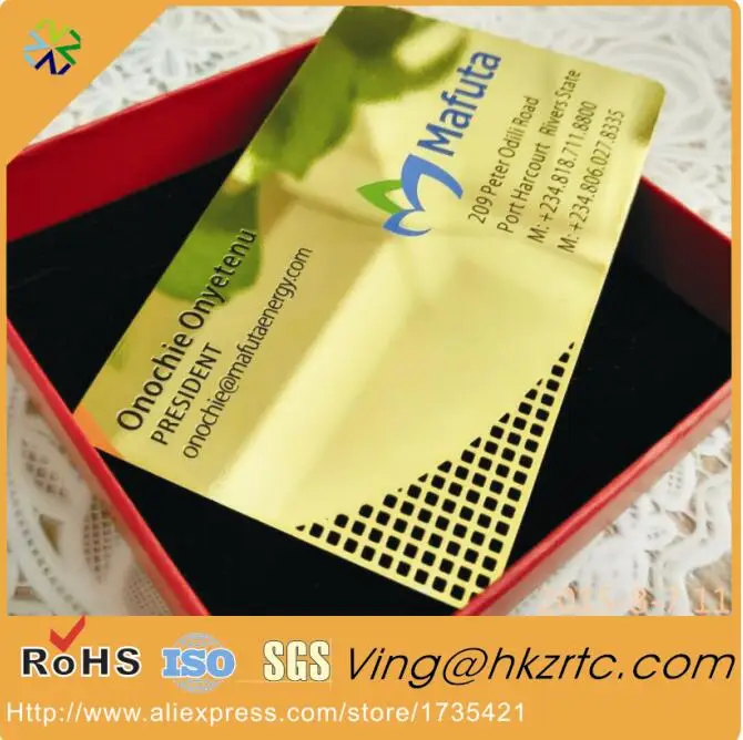 High Quality Gold Plated OEM Metal Business Card engraved logo and words