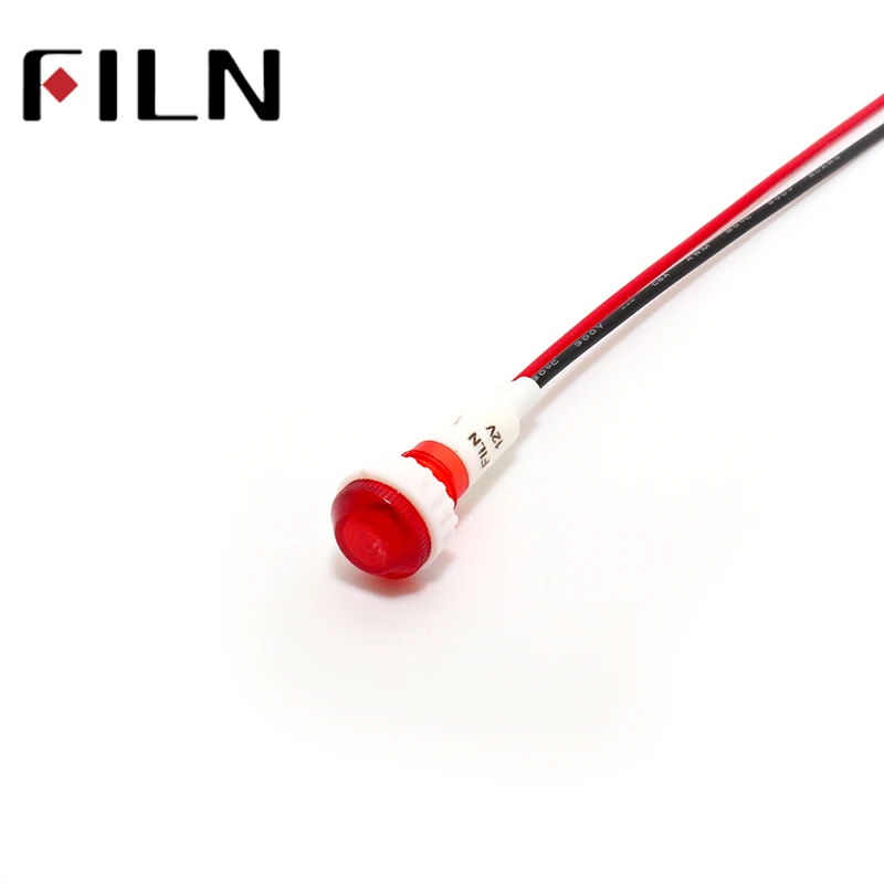 FILN 5 pezzi 10mm indicatore luminoso in plastica 12V 24V 110V 220V Pannello luminoso a LED montato su pannello luminoso a LED Mini lunghezza cavo: 20 cm