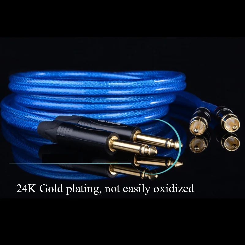 WinAqum Professional Gold Plated Dual 6.35mm TS Coaxial Audio Cable To 2 RCA Plug Coax Adapter Video Wire L602