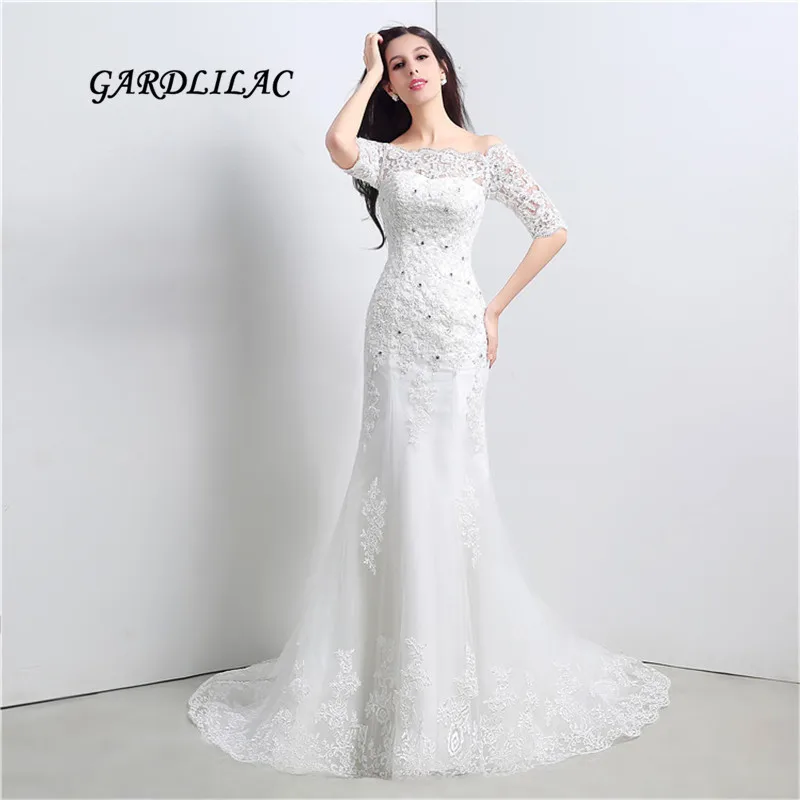 Novo laço branco vestidos de casamento meia manga plus size vestido de festa de casamento vestido de noiva vestido de baile longo