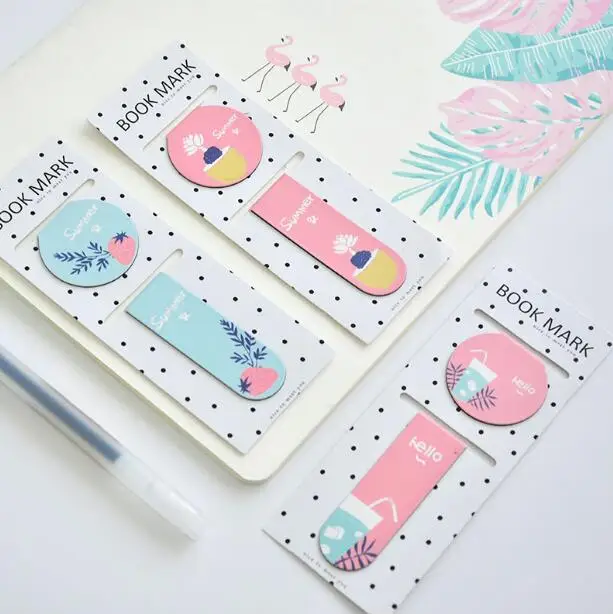 

Fresh Kawaii Magnetic Bookmark Vintage Soft Fridge Magnet 4 Pieces/Lot Cute Korean Stationery Free Shipping