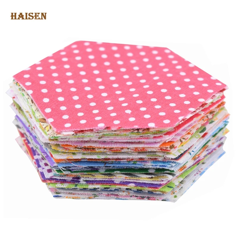 80pcs/Lot Hexagon Shape Not Repeat Random Chic Thin/Low Density Cotton Fabric Patchwork Tissue For DIY Quilting&Sewing Material