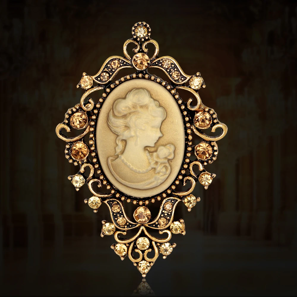 Victoria Vintage Beauty PictureBrooch Pins Female Brand Jewelry Queen Cameo Brooches Rhinestone For Women Christmas Gift