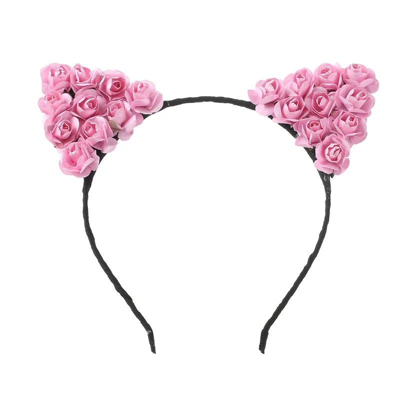 

10pcs 2018 New Hair Accessories Rose Flower Cat Ears Hairbands Girls Flower Headband Kids Handmade Cloth Wreath Hair Bands