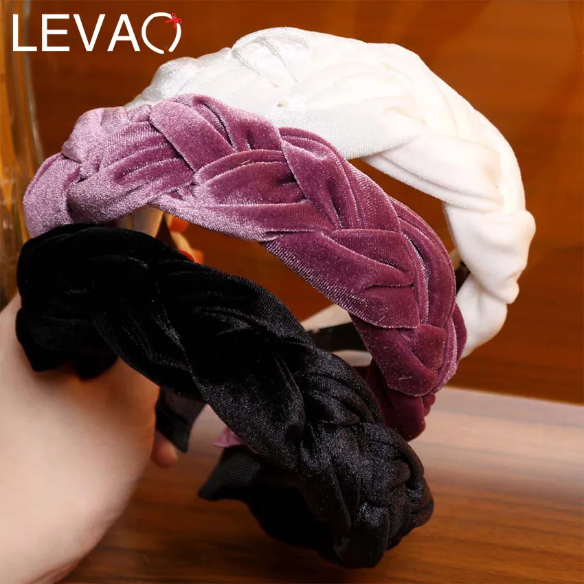 

Levao Chic Twisted Braid Hairbands Solid Flannel Simple Female Headbands Women Soft Hair Accessories Side Wrapped Wide Hair Hoop