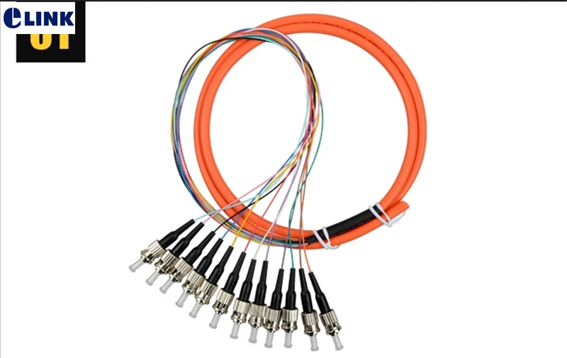 ST pigtail 12core 1.5mtr MM 62.5/125um optical fiber cable ftth 12 colored port ST UPC bundle pigtail 0.9mm factory ELINK