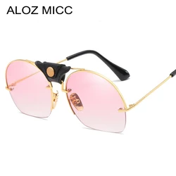 ALOZ MCC Semi-Rimless Round Sunglasses Women Brand Designer Oversized Fashion Sun Glasses for Female Oculos UV400 Q586