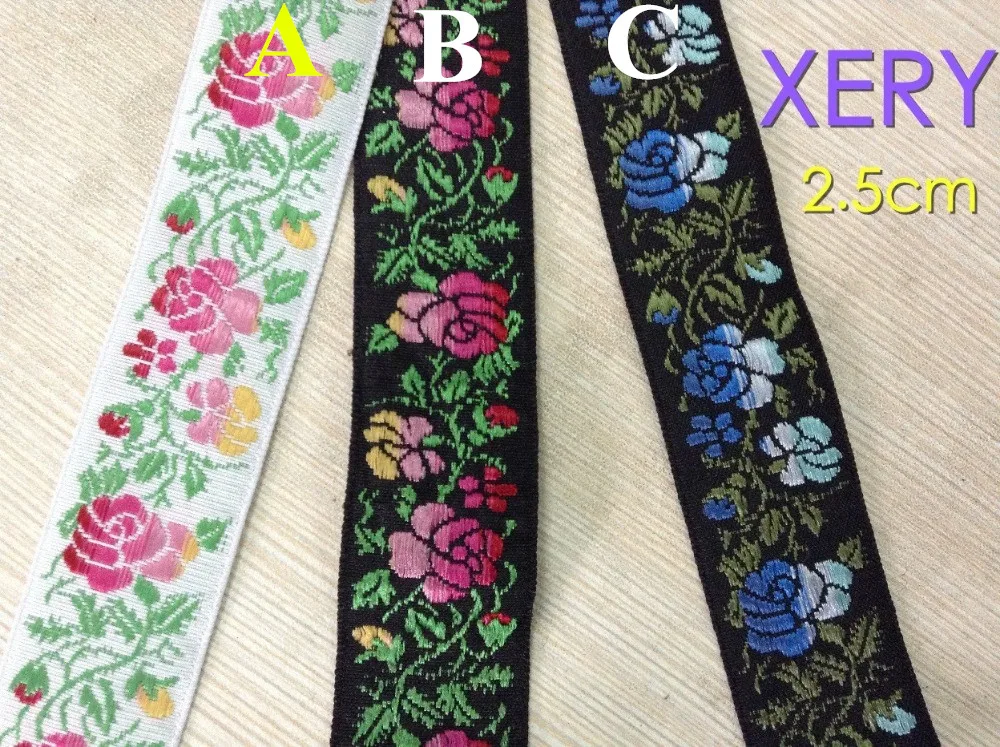 

2.5cm nation style single face rose jacquard ribbon trimming,black and white colors,XERY768t