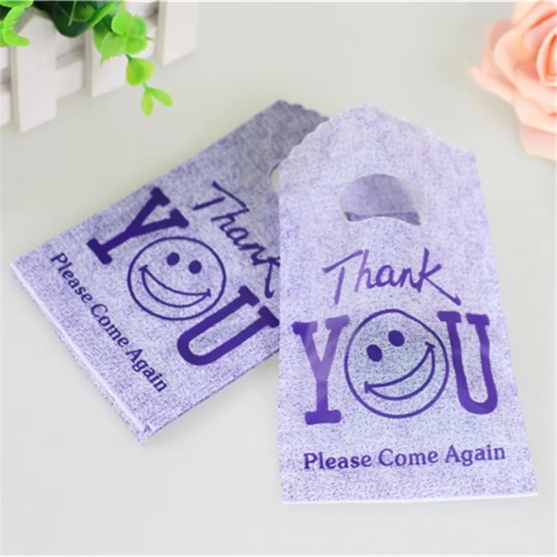 New Design Hot Sale Wholesale 50pcs/lot 9*15cm Purple Mini Plastic Boutique Packing Small Plastic Gift Bags With Thank You