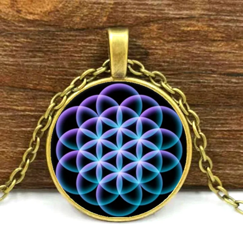 Flower of Life Photos Necklace Cabochon Glass Pendant Chain Necklace