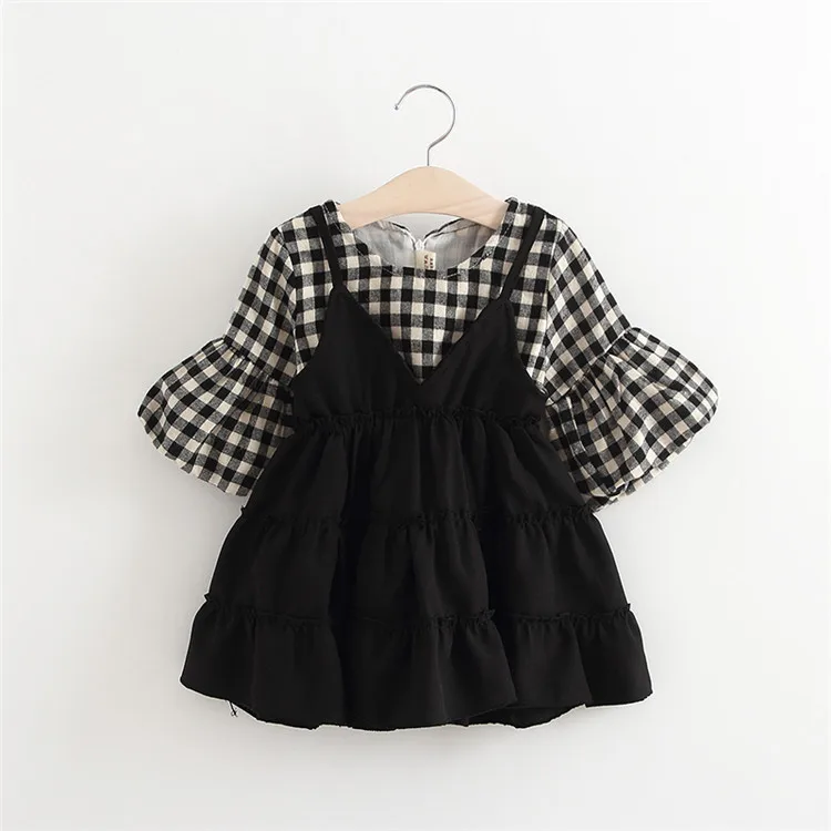 

Cute Dear Girls Plaid Dress Spring Children's Clothing Korean Three Quarter Version of The Lattice Dress Lovely Baby Clothings