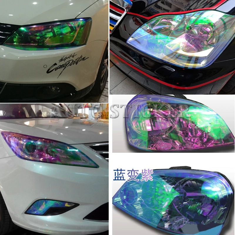 

10 rolls/lot Car Color-Changing Film Car Styling Chameleon Headlight Taillight Window Vinyl Tint Sticker Light Film Wrap