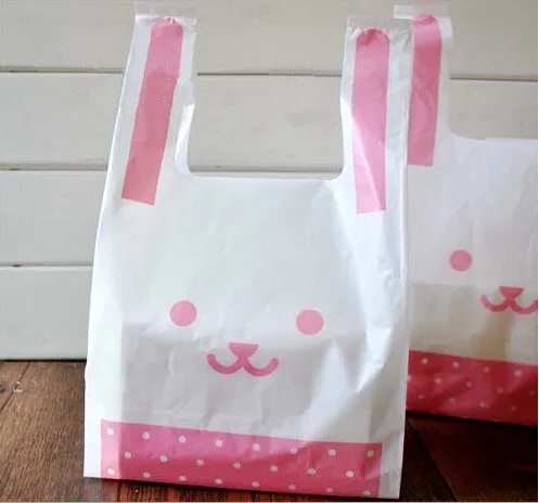 Bolsa de plástico para embalaje, bolsa de embalaje de decoración de conejo de lunares rosas, para postres, dulces y regalos, suministros para fiestas, envío gratis