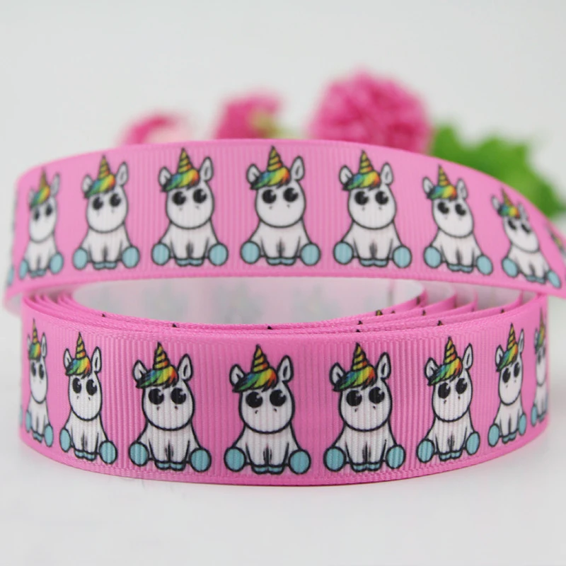 

Lovely Cartoon Pink Unicorn Printed Grosgrain Ribbon 25mm 50 yards DIY handmade hairbow wedding party decoration ribbons