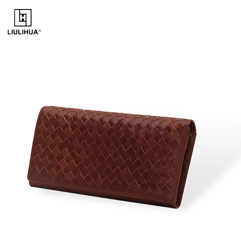 

LIULIHUA woven women's RFID shielding large-capacity luxury wax leather hand wallet card holder lady wallet