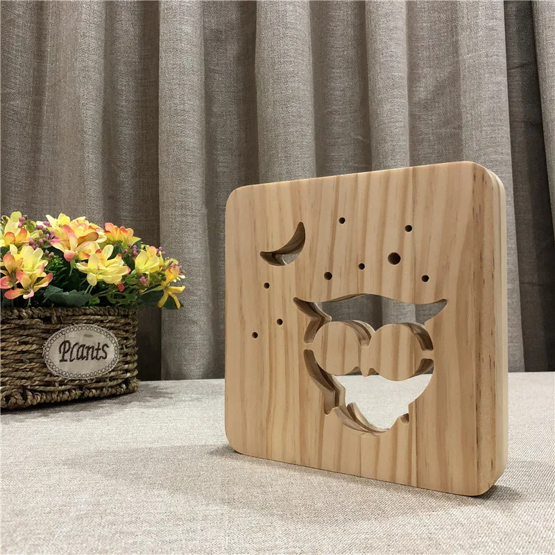 LED Decorative Cute Owl Lamp Wood Light Lamp USB Operated Mood Lamp 3D Luminaria Baby Night Lamp Birthday Gift Bedroom drop ship