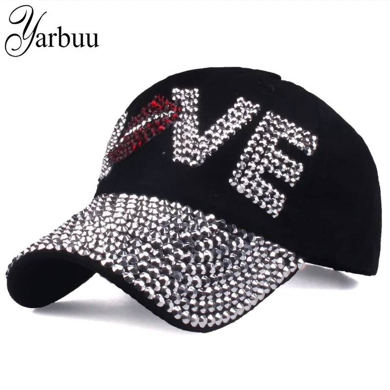 [YARBUU] Baseball Caps NewStyle Letter LOVE Cap For Women Sun Hat Rhinestone hat Denim And Cotton Snapback Cap