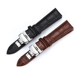 Strap Pin Buckle Strap Butterfly Pattern Leather Unfolding Buckle Bracelet Brown Black Strap 15-23 mm