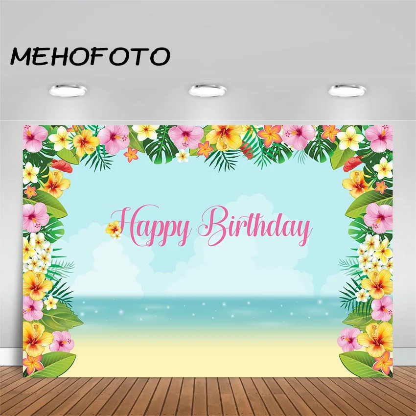 Praia de verão festa de fundo aniversário floral foto fundo azul mar céu luau decorações de festa fotografia backdrops