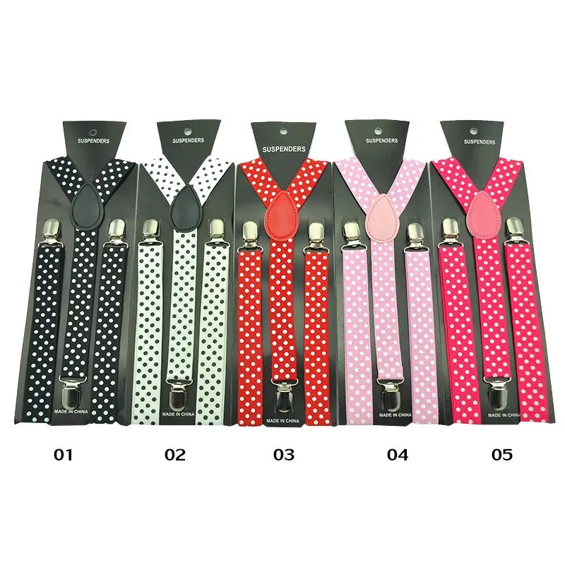 Pria Wanita Uniseks Kemeja Suspender untuk Celana 2.5Cm Mode Polka Dot Celana Pemegang Y-back Elastis Tali Bahu Atasan Pernikahan